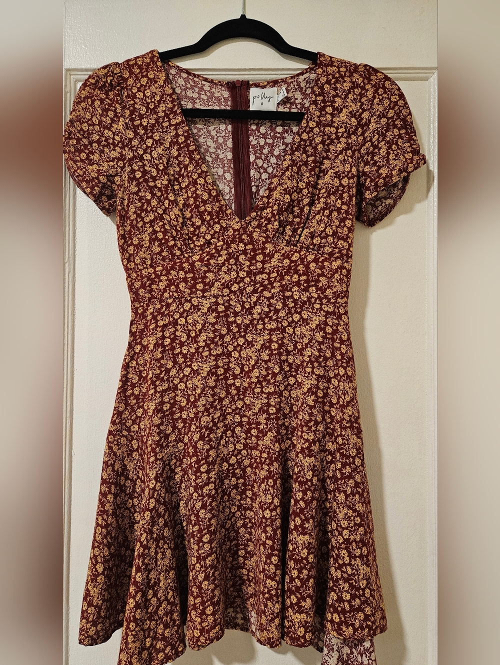 90s Y2K Floral V-Neck Mini Dress in Burgundy and Yellow